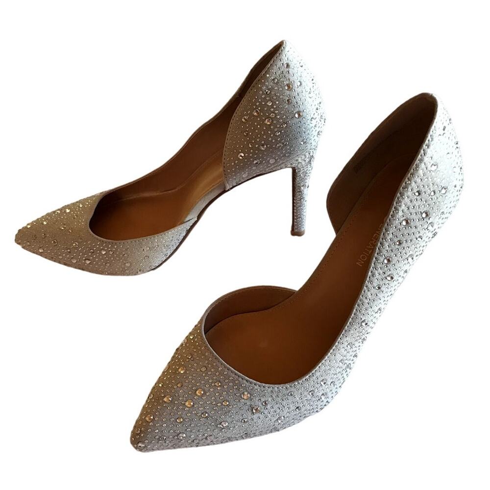 BCBGeneration Dove Gray Crystal Encrusted Sparkly Stiletto Heel Pumps size 8 - Picture 5 of 12